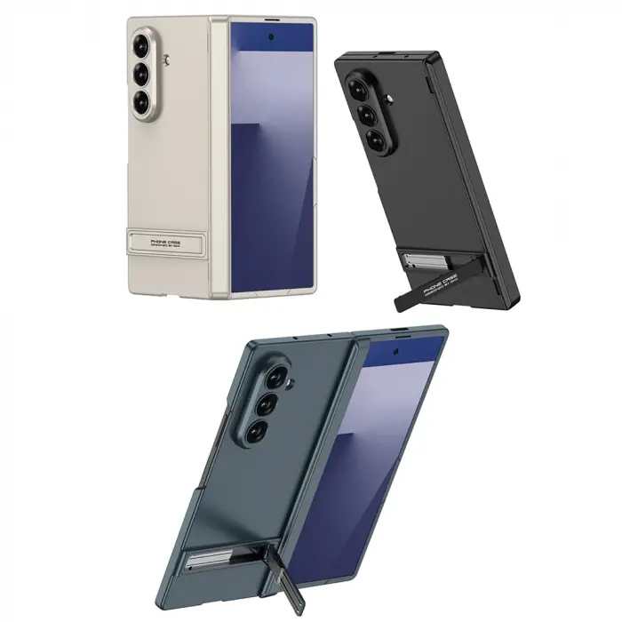 Samsung Galaxy Z Fold 7 Kılıf Lopard Kamera Çıkıntı Suni Deri Standlı Ince Kapak Kıpta Standlı