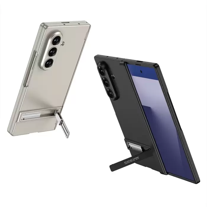 Samsung Galaxy Z Fold 7 Kılıf Lopard Kamera Çıkıntı Suni Deri Standlı Ince Kapak Kıpta Standlı