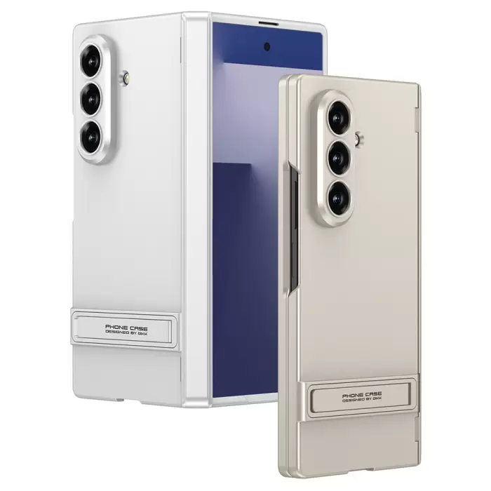 Samsung Galaxy Z Fold 7 Kılıf Lopard Kamera Çıkıntı Suni Deri Standlı Ince Kapak Kıpta Standlı