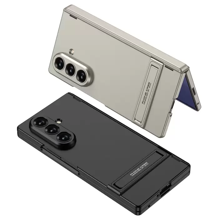 Samsung Galaxy Z Fold 7 Kılıf Lopard Kamera Çıkıntı Suni Deri Standlı Ince Kapak Kıpta Standlı
