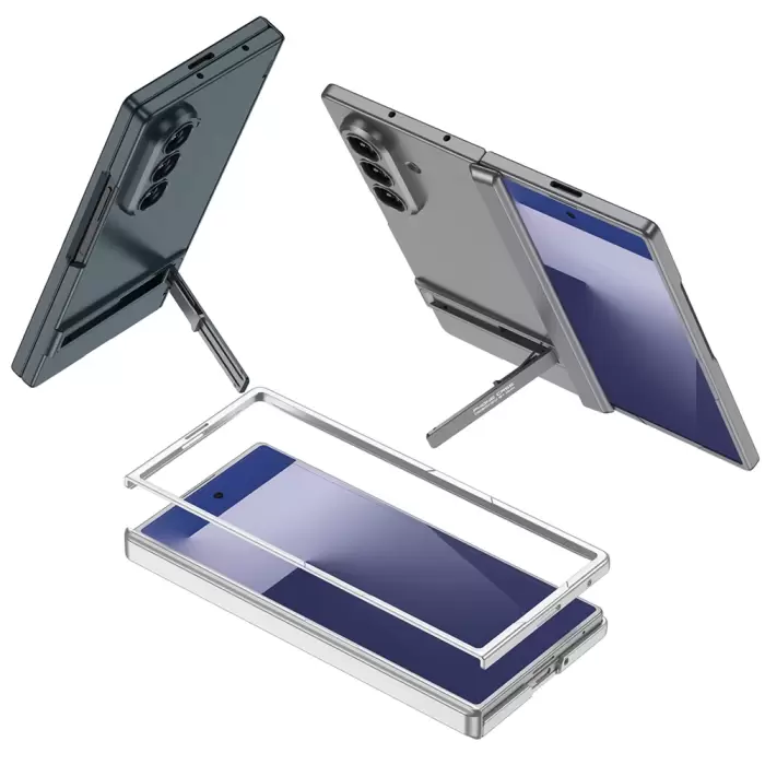 Samsung Galaxy Z Fold 7 Kılıf Lopard Kamera Çıkıntı Suni Deri Standlı Ince Kapak Kıpta Standlı