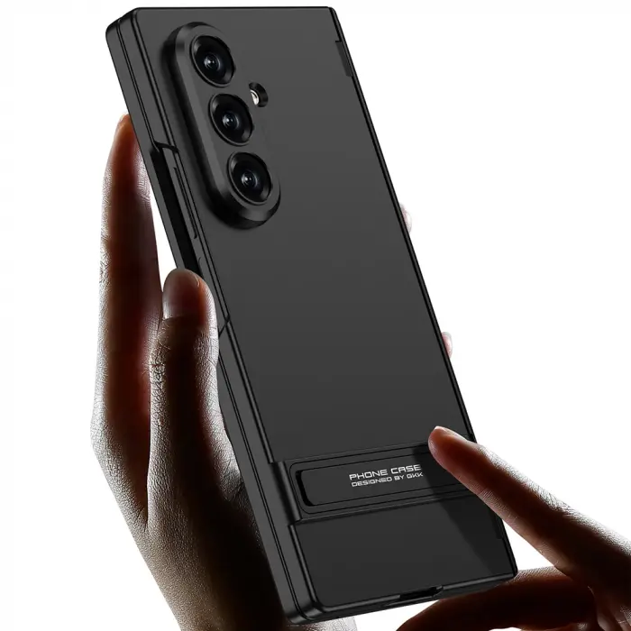 Samsung Galaxy Z Fold 7 Kılıf Lopard Kamera Çıkıntı Suni Deri Standlı Ince Kapak Kıpta Standlı