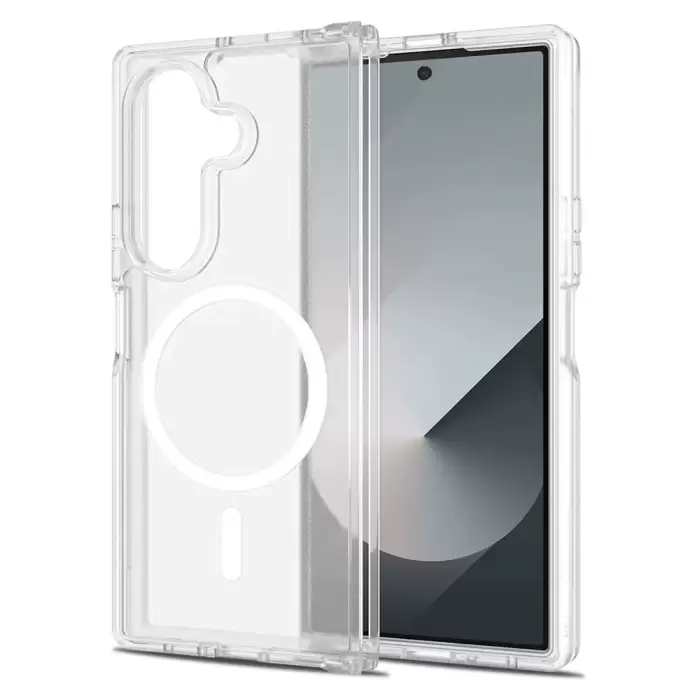 Samsung Galaxy Z Fold 7 Kılıf Magsafe Şarj Özellikli Şeffaf Sert Pc Lopard Embos Kapak