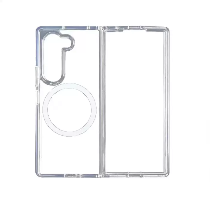 Samsung Galaxy Z Fold 7 Kılıf Magsafe Şarj Özellikli Şeffaf Sert Pc Lopard Embos Kapak