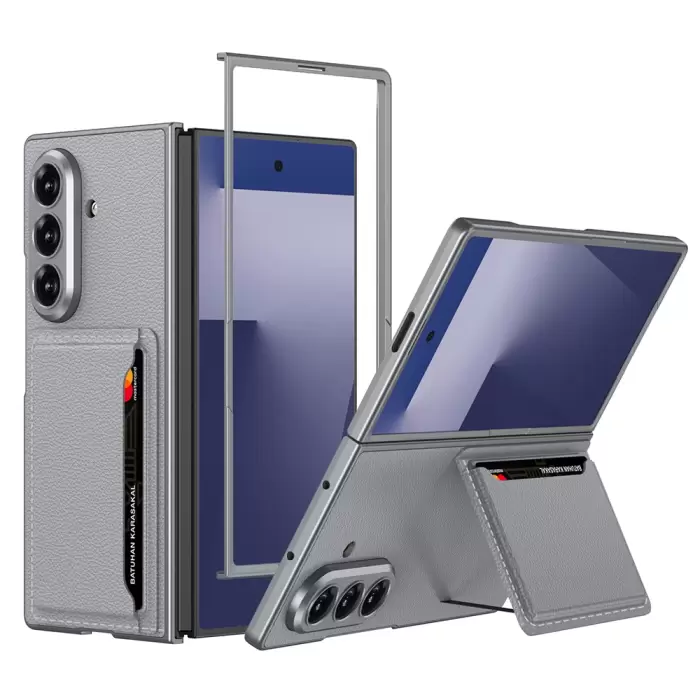Samsung Galaxy Z Fold 7 Suni Deri Arka Yüzey Lopard Kartlıklı Kıpta Silikon Kapak