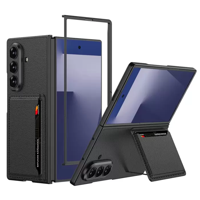 Samsung Galaxy Z Fold 7 Suni Deri Arka Yüzey Lopard Kartlıklı Kıpta Silikon Kapak