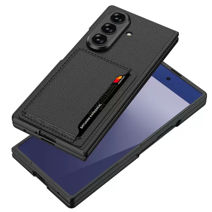 Samsung Galaxy Z Fold 7 Suni Deri Arka Yüzey Lopard Kartlıklı Kıpta Silikon Kapak