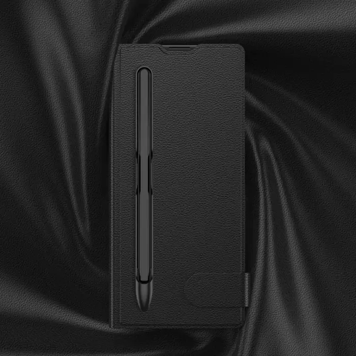 Samsung Galaxy Z Fold 7 Suni Deri Tasarımlı Kalem Bölmeli Lopard Kıpta Kartlıklı Standlı Kapak