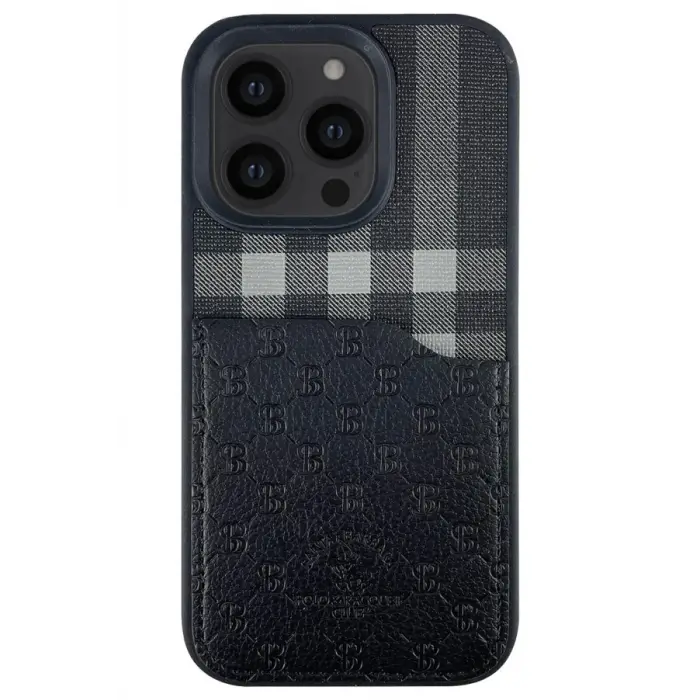 Santa Barbara Polo Racquet Club İphone 13 Pro Max Plaid Kartvizitli Kapak - Siyah