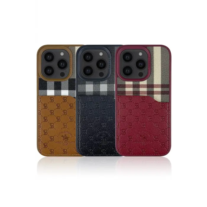 Santa Barbara Polo Racquet Club İphone 13 Pro Plaid Kartvizitli Kapak - Siyah