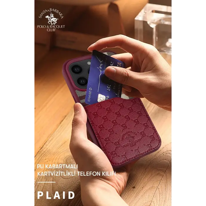 Santa Barbara Polo Racquet Club İphone 13 Pro Plaid Kartvizitli Kapak - Siyah