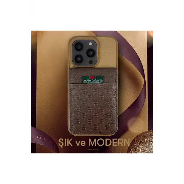 Santa Barbara Polo Racquet Club İphone 14 Pro Hulda Kartvizitli Kapak - Kahverengi
