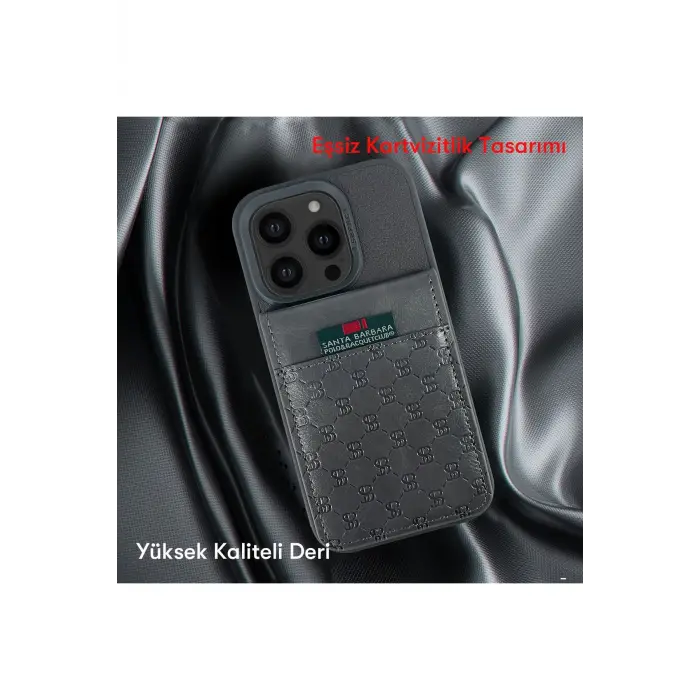 Santa Barbara Polo Racquet Club İphone 14 Pro Max Hulda Kartvizitli Kapak - Gri