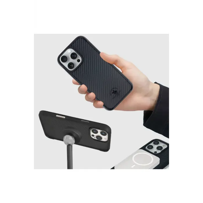 Santa Barbara Polo Racquet Club İphone 16 Plus Elvis Karbon Magsafe Kapak - Siyah