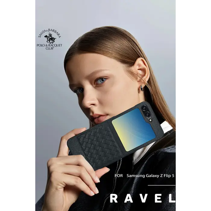 Santa Barbara Polo Racquet Club Samsung Galaxy Z Flip 5 Ravel Deri Kapak - Siyah