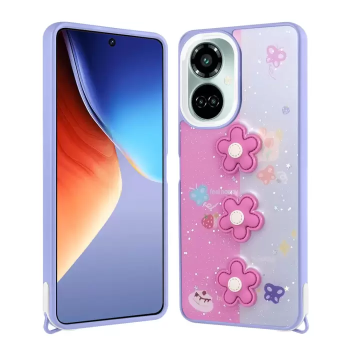 Tecno Camon 19 Pro Kılıf Parlayan Simli Kabartma Figürlü  Cevze Kapak