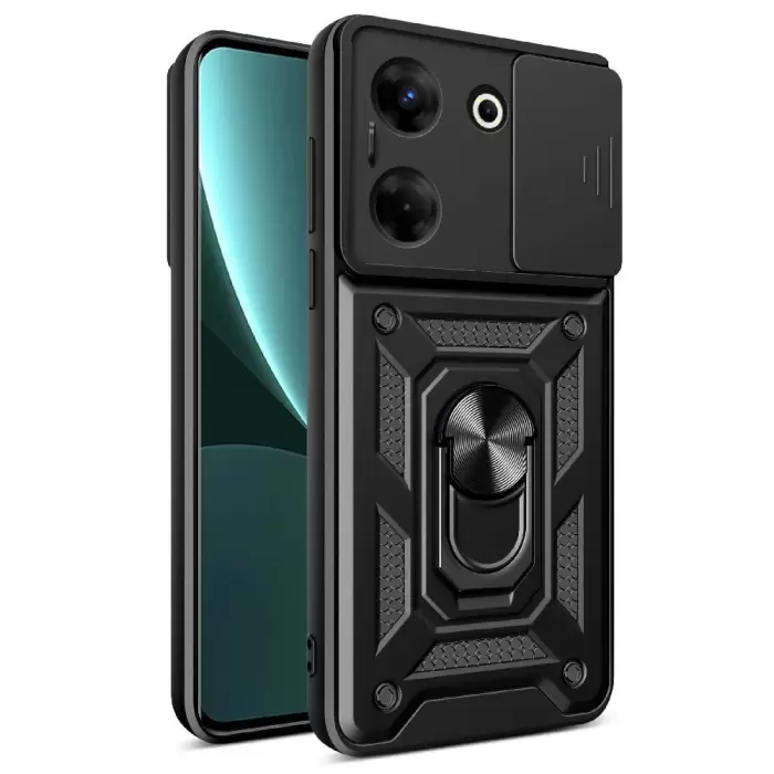 Tecno Camon 20 Pro 4G Kılıf Magnetik Standlı Kamera Korumalı  Sürgülü Kamera Korumalı Sürgülü Yüzüklü Tasarım Armor Vega