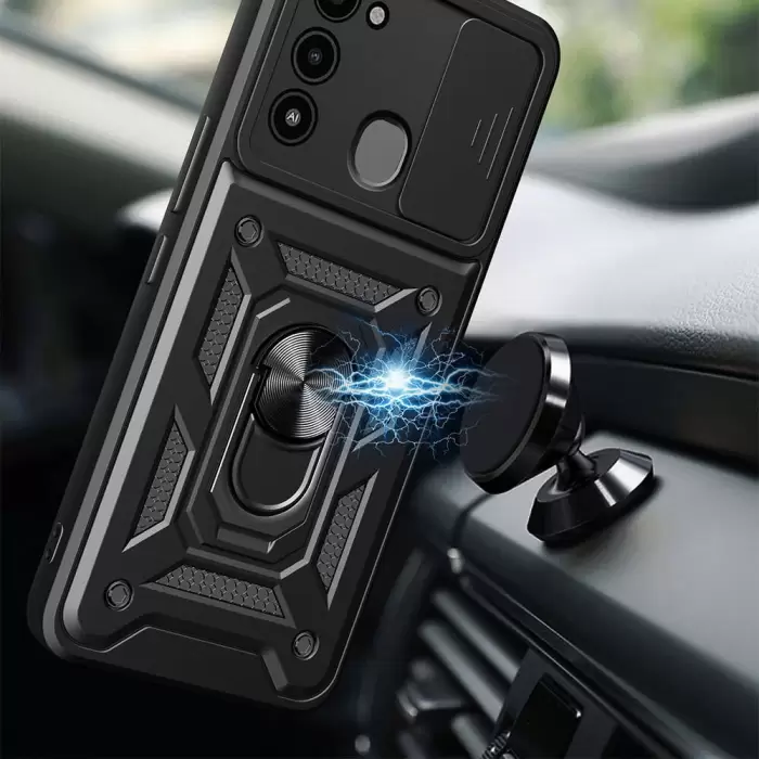 Tecno Spark 8C Kılıf Magnetik Standlı Kamera Korumalı Sürgülü Yüzüklü Tasarım Armor Vega