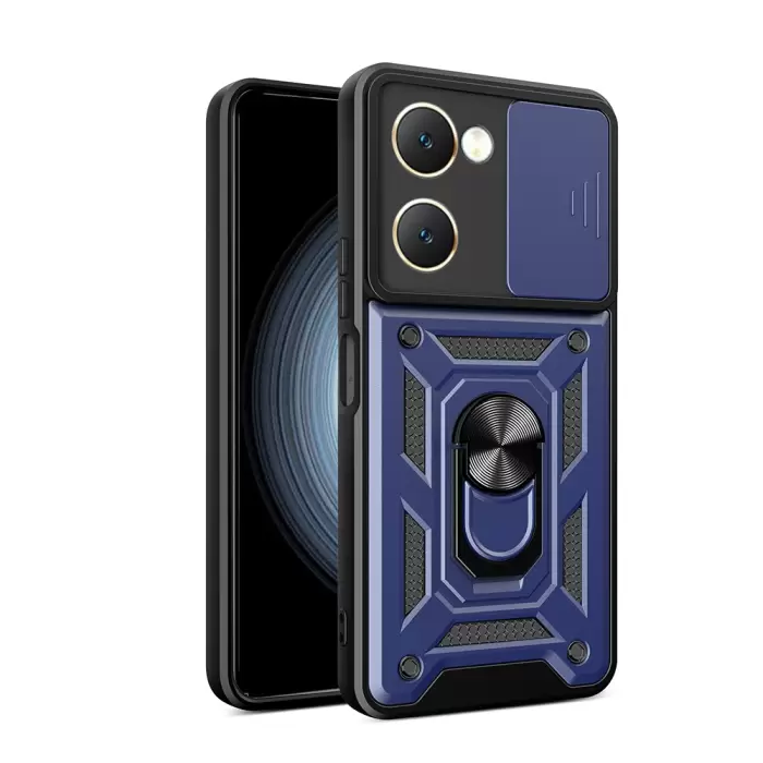 Vivo Y18 Kılıf Magnetik Standlı Kamera Korumalı Lopard Sürgülü Kamera Korumalı Yüzüklü Tasarım Armor Vega