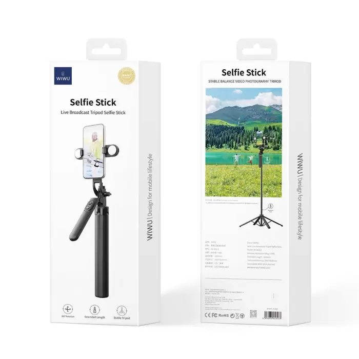 Wiwu Wi-se012 Canlı Yayın Dolgu Işıklı Teleskopik Tripod Ve Selfie Çubuğu