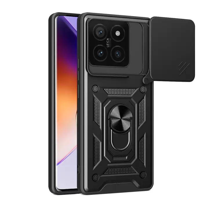 Xiaomi 14t Pro Kılıf Magnetik Standlı Kamera Korumalı Lopard Sürgülü Kamera Korumalı Yüzüklü Tasarım Armor Vega