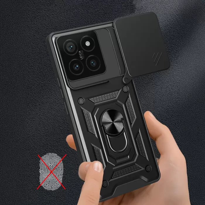 Xiaomi 14t Pro Kılıf Magnetik Standlı Kamera Korumalı Lopard Sürgülü Kamera Korumalı Yüzüklü Tasarım Armor Vega