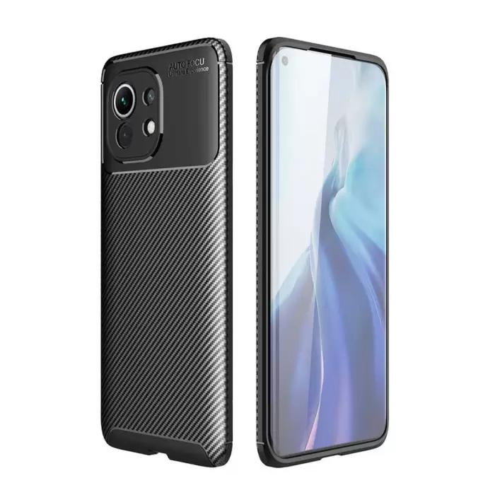 Xiaomi Mi 11 Kılıf Lopard Kamera Korumalı Karbon Desenli Negro Kapak Orijinal Yüzey Kılıf