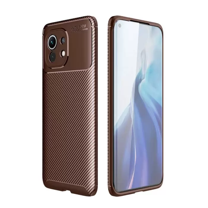 Xiaomi Mi 11 Kılıf Lopard Kamera Korumalı Karbon Desenli Negro Kapak Orijinal Yüzey Kılıf