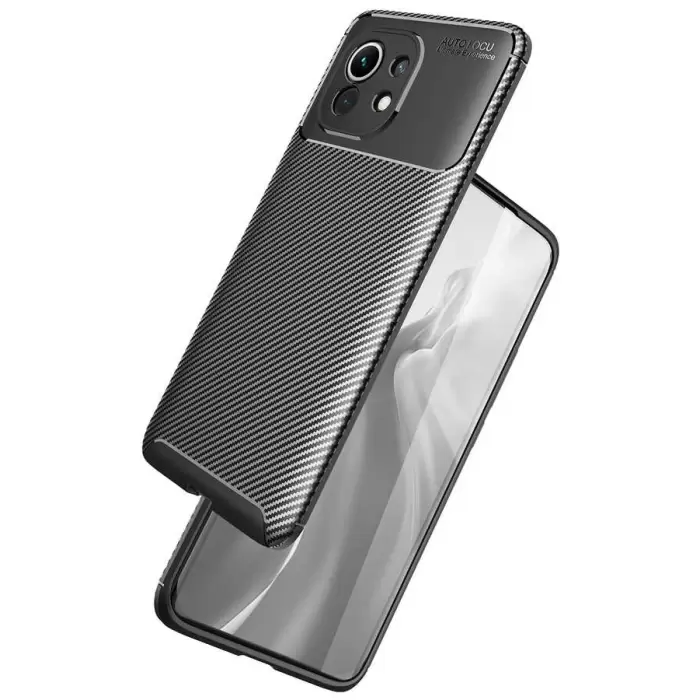Xiaomi Mi 11 Kılıf Lopard Kamera Korumalı Karbon Desenli Negro Kapak Orijinal Yüzey Kılıf