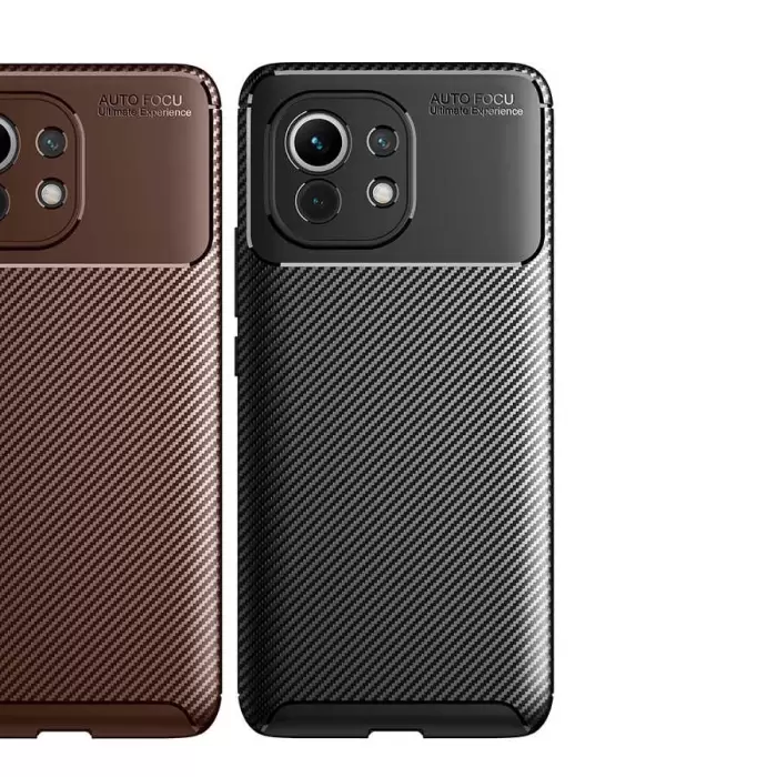 Xiaomi Mi 11 Kılıf Lopard Kamera Korumalı Karbon Desenli Negro Kapak Orijinal Yüzey Kılıf