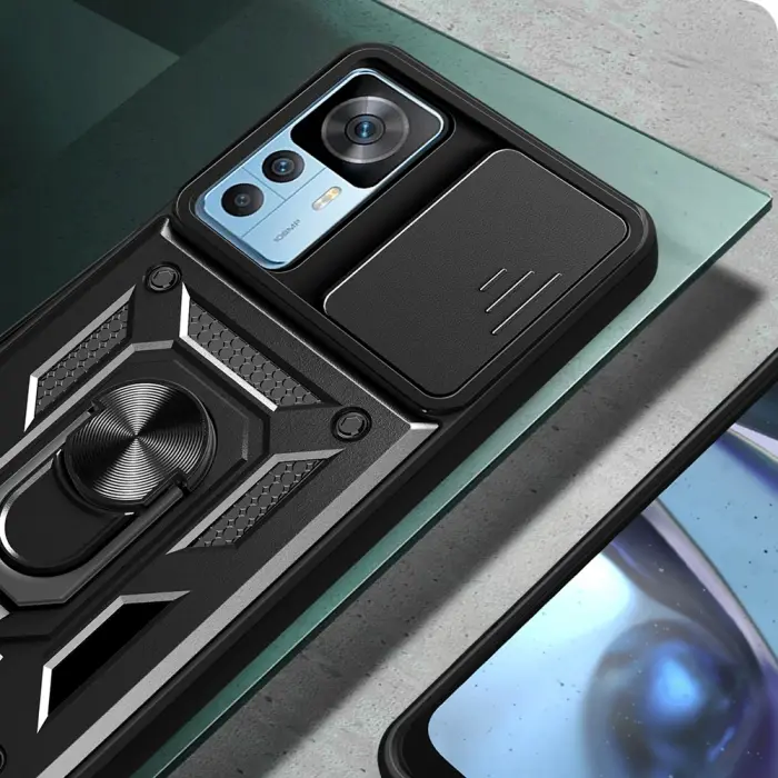 Xiaomi Mi 12t Kılıf Magnetik Standlı Kamera Korumalı Lopard Sürgülü Kamera Korumalı Yüzüklü Tasarım Armor Vega