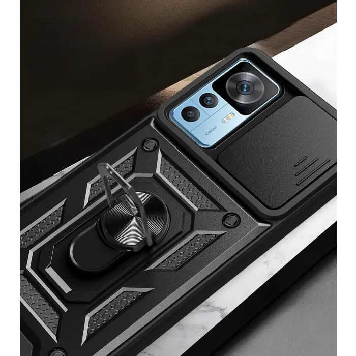 Xiaomi Mi 12t Kılıf Magnetik Standlı Kamera Korumalı Lopard Sürgülü Kamera Korumalı Yüzüklü Tasarım Armor Vega