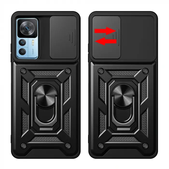 Xiaomi Mi 12t Pro Kılıf Magnetik Standlı Kamera Korumalı Lopard Sürgülü Kamera Korumalı Yüzüklü Tasarım Armor Vega