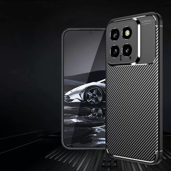 Xiaomi Mi 14 Kılıf Lopard Kamera Korumalı Karbon Desenli Negro Kapak Orijinal Yüzey Kılıf