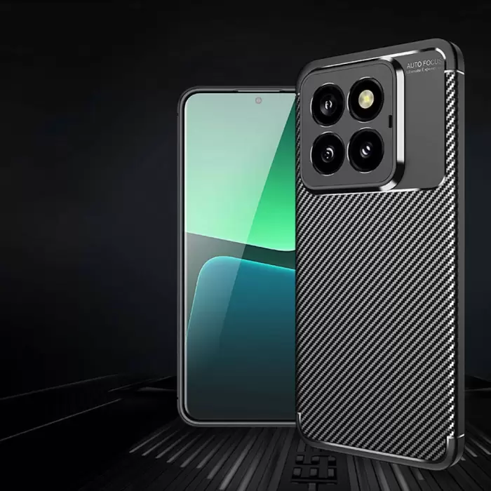 Xiaomi Mi 14 Pro Kılıf Lopard Kamera Korumalı Karbon Desenli Negro Kapak Orijinal Yüzey Kılıf