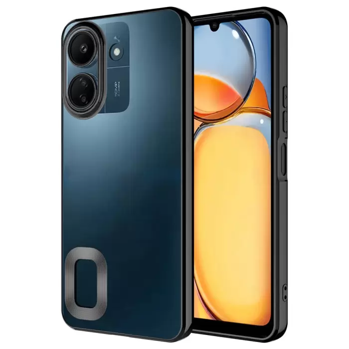 Xiaomi Poco C65 Kamera Lens Korumalı Şeffaf Renkli Logo Gösteren Parlak Omega Kapak