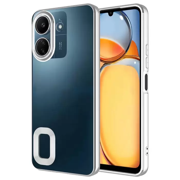 Xiaomi Poco C65 Kamera Lens Korumalı Şeffaf Renkli Logo Gösteren Parlak Omega Kapak