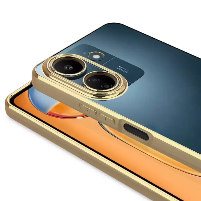 Xiaomi Poco C65 Kamera Lens Korumalı Şeffaf Renkli Logo Gösteren Parlak Omega Kapak