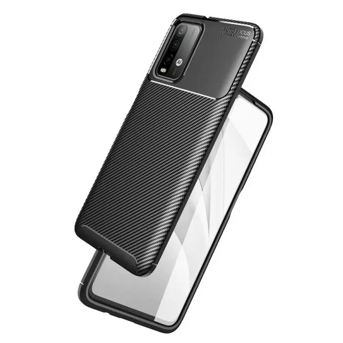 Xiaomi Poco M3 Kılıf Lopard Kamera Korumalı Karbon Desenli Negro Kapak Orijinal Yüzey Kılıf