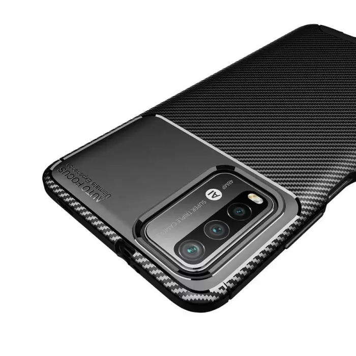 Xiaomi Poco M3 Kılıf Lopard Kamera Korumalı Karbon Desenli Negro Kapak Orijinal Yüzey Kılıf