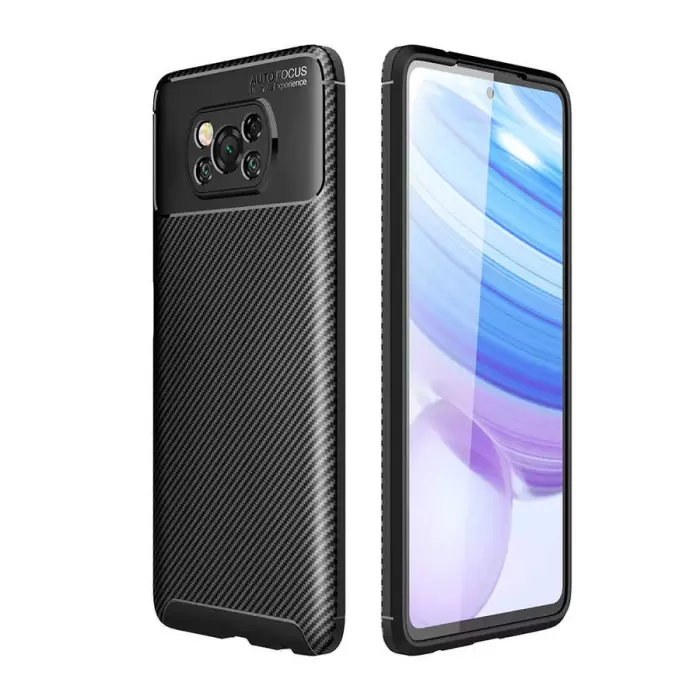 Xiaomi Poco X3 Kılıf Lopard Kamera Korumalı Karbon Desenli Negro Kapak Orijinal Yüzey Kılıf