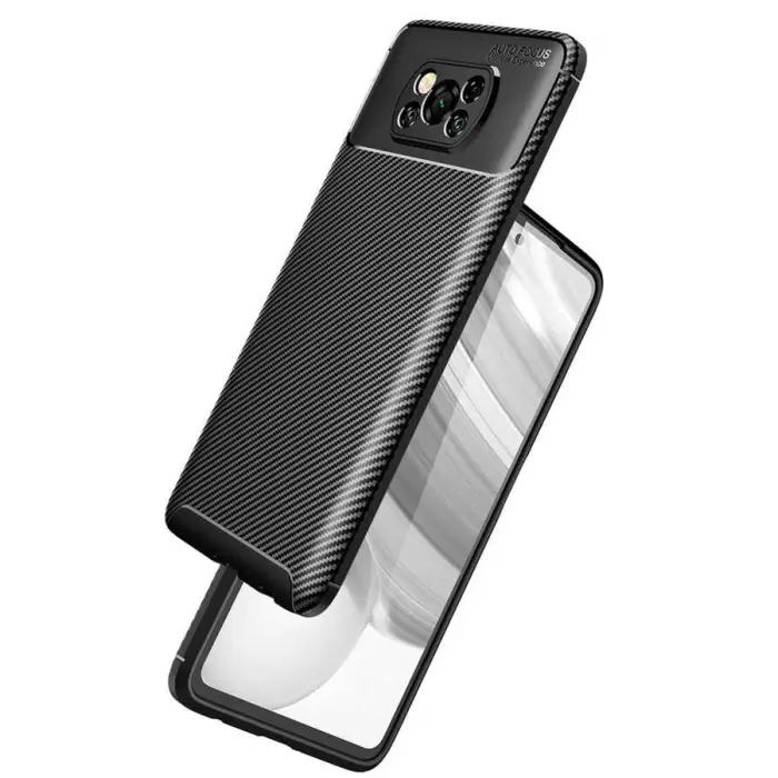 Xiaomi Poco X3 Kılıf Lopard Kamera Korumalı Karbon Desenli Negro Kapak Orijinal Yüzey Kılıf