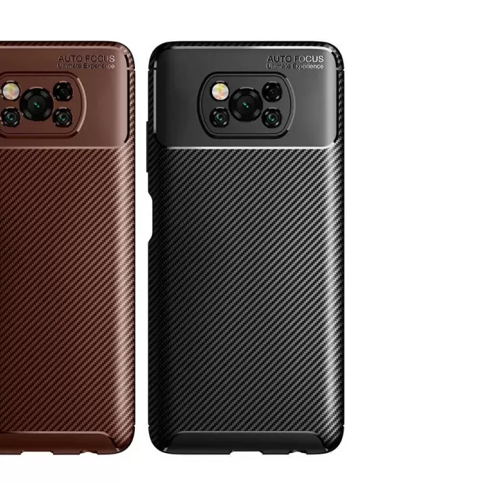 Xiaomi Poco X3 Kılıf Lopard Kamera Korumalı Karbon Desenli Negro Kapak Orijinal Yüzey Kılıf