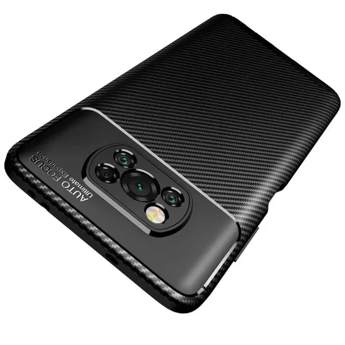 Xiaomi Poco X3 Kılıf Lopard Kamera Korumalı Karbon Desenli Negro Kapak Orijinal Yüzey Kılıf