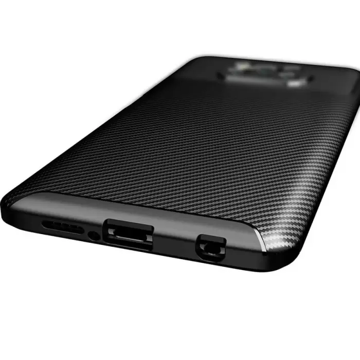 Xiaomi Poco X3 Kılıf Lopard Kamera Korumalı Karbon Desenli Negro Kapak Orijinal Yüzey Kılıf
