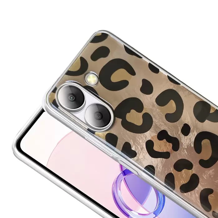 Xiaomi Redmi 13c Kılıf Parlak Desenli Silikon Mep Kapak Telefon Kılıfı Leopar-Fiyonk-Geo Desenleriyle