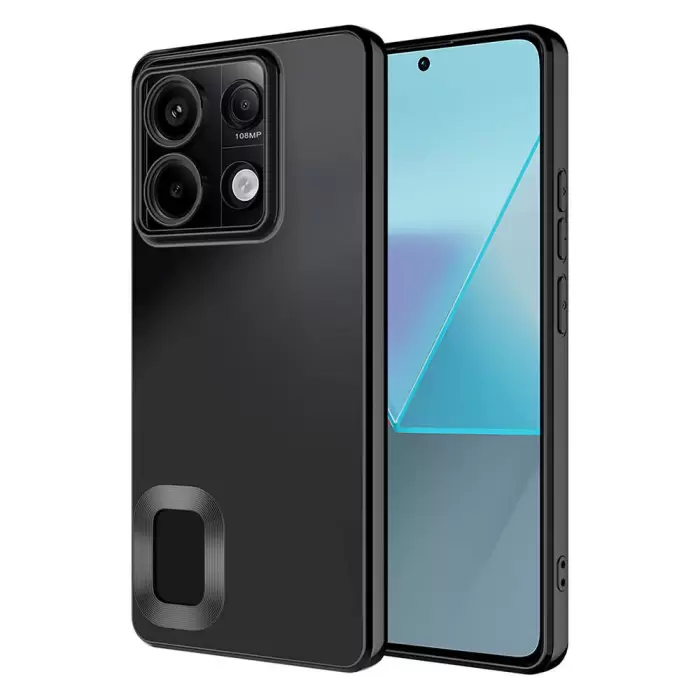 Xiaomi Redmi Note 13 4G Kamera Lens Korumalı Şeffaf Renkli Logo Gösteren Parlak Omega Kapak