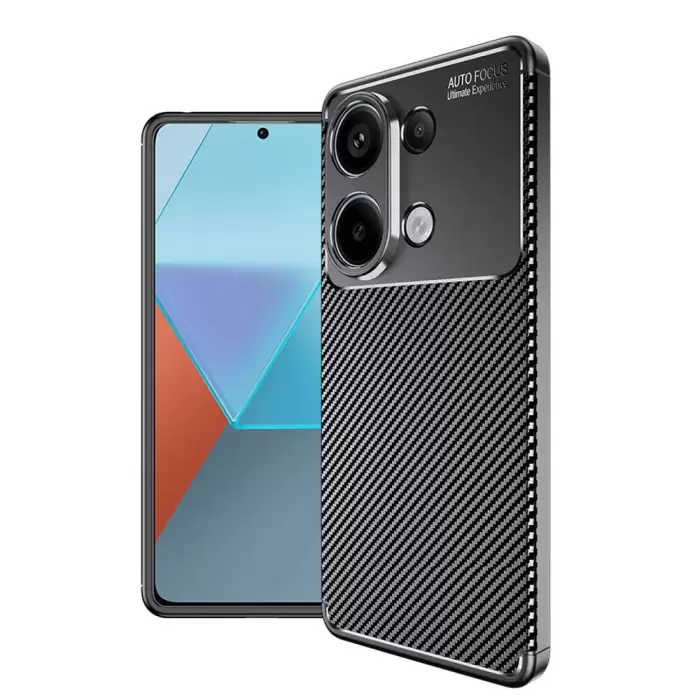 Xiaomi Redmi Note 13 Pro 4G Kılıf Lopard Kamera Korumalı Karbon Desenli Negro Kapak Orijinal Yüzey Kılıf