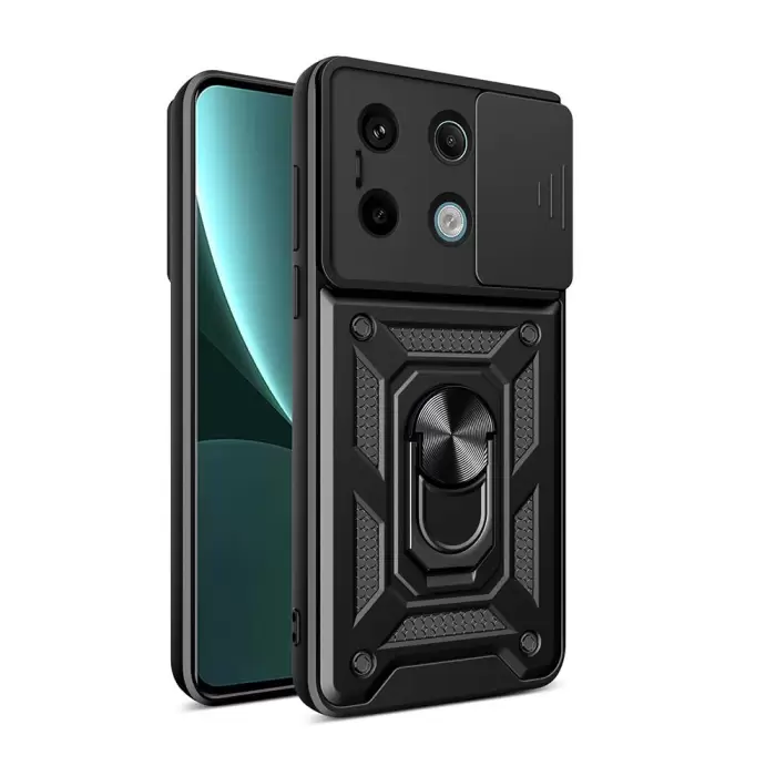 Xiaomi Redmi Note 13 Pro 5G Kılıf Magnetik Standlı Kamera Korumalı  Sürgülü Kamera Korumalı Sürgülü Yüzüklü Tasarım Armor Vega