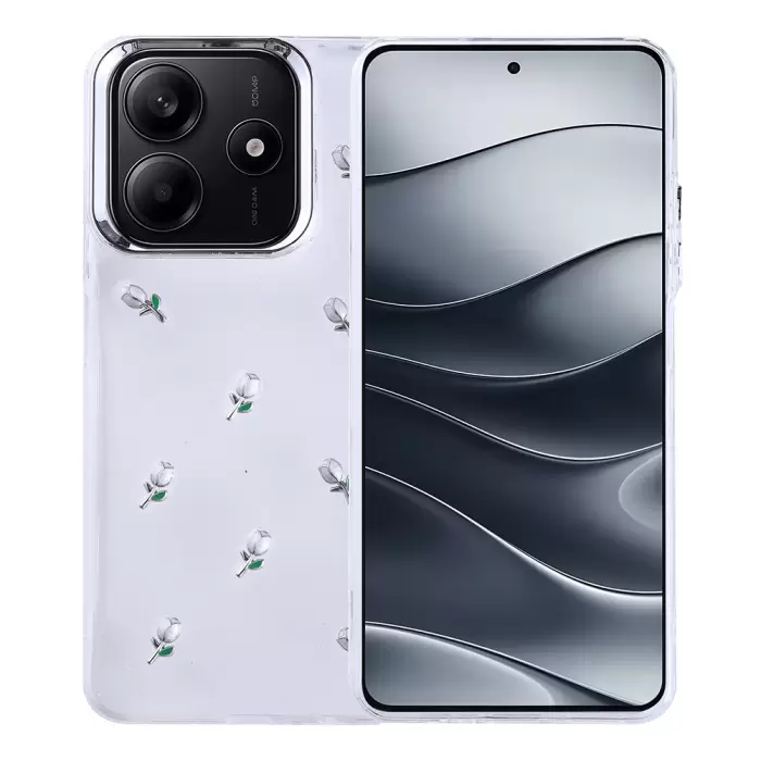 Xiaomi Redmi Note 14 4g Kılıf Airbag Tasarımlı Simli Şeffaf Lopard Kutup Kapak